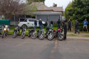 Photo of riders and their bikes at the start point.